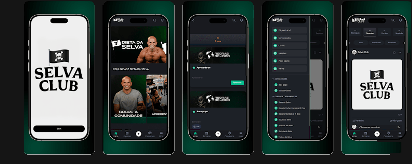 Telas do app Selva Club no Android, estilo Google Play